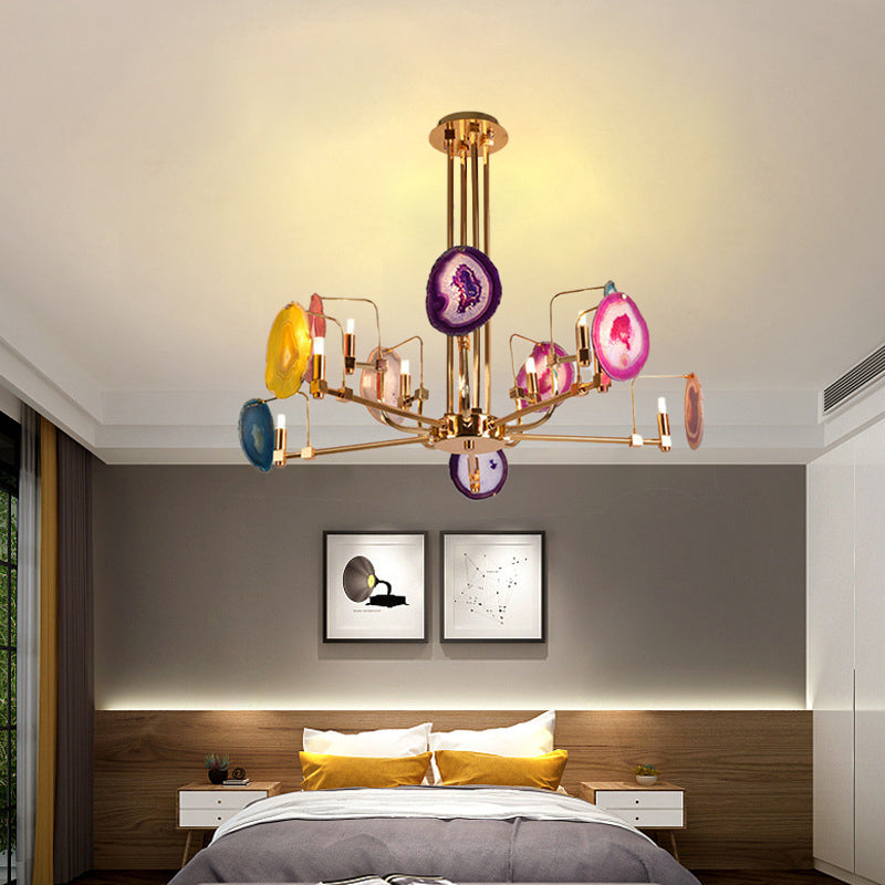 Branch Metal Ceiling Lighting Fixture Modern 6/8/10-Head Gold Up Chandelier Pendant with Agates Clearhalo 'Ceiling Lights' 'Chandeliers' Lighting' options 155749