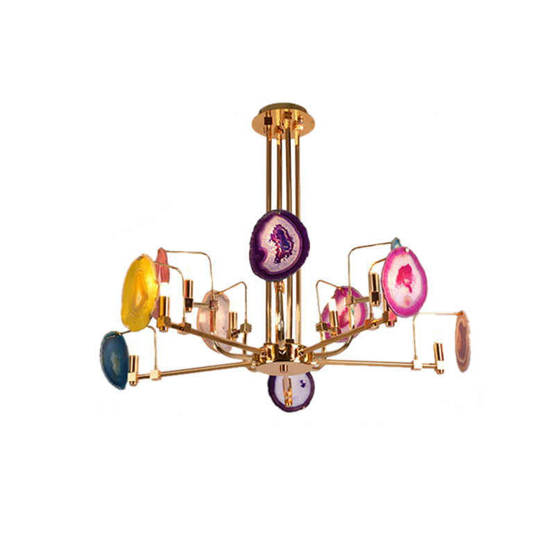 Branch Metal Ceiling Lighting Fixture Modern 6/8/10-Head Gold Up Chandelier Pendant with Agates Clearhalo 'Ceiling Lights' 'Chandeliers' Lighting' options 155750