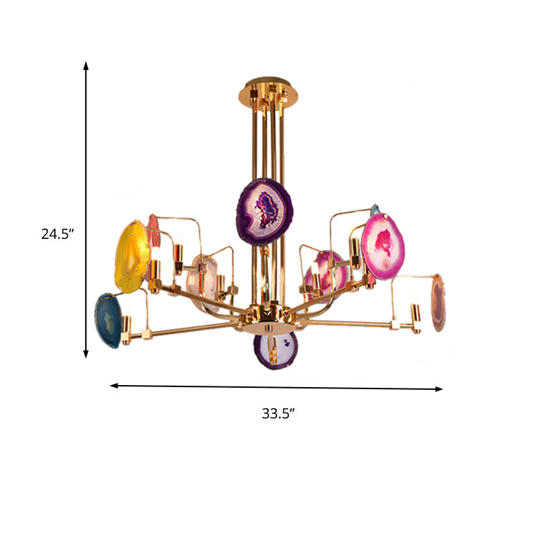 Branch Metal Ceiling Lighting Fixture Modern 6/8/10-Head Gold Up Chandelier Pendant with Agates Clearhalo 'Ceiling Lights' 'Chandeliers' Lighting' options 155752