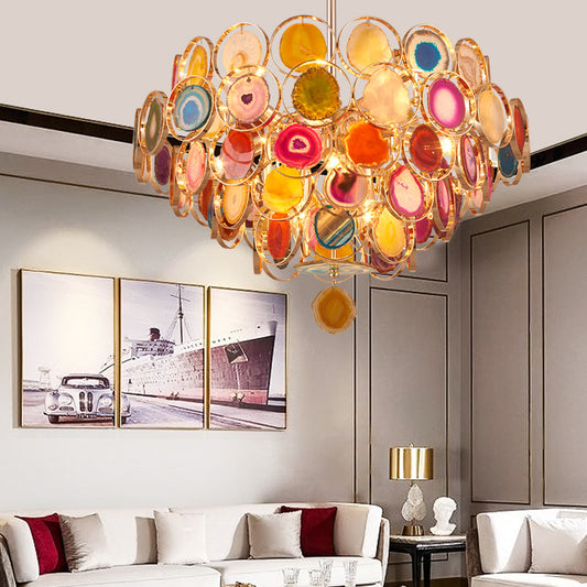 Gold 5-Tiered Ceiling Pendant Modern 12-Light Metal Chandelier Light with Colorful Agates Clearhalo 'Ceiling Lights' 'Chandeliers' 'Modern Chandeliers' 'Modern' Lighting' 155762