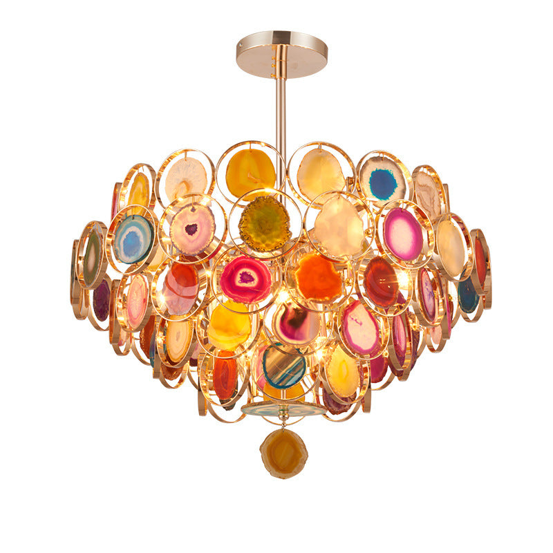 Gold 5-Tiered Ceiling Pendant Modern 12-Light Metal Chandelier Light with Colorful Agates Clearhalo 'Ceiling Lights' 'Chandeliers' 'Modern Chandeliers' 'Modern' Lighting' 155763