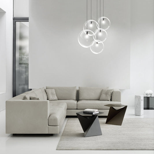 6"/8"/12" Wide Orb Pendant Lighting Contemporary 1 Light Clear Glass Hanging Ceiling Light in Black for Living Room Clearhalo 'Ceiling Lights' 'Glass shade' 'Glass' 'Industrial Pendants' 'Industrial' 'Middle Century Pendants' 'Pendant Lights' 'Pendants' 'Tiffany' Lighting' 155766