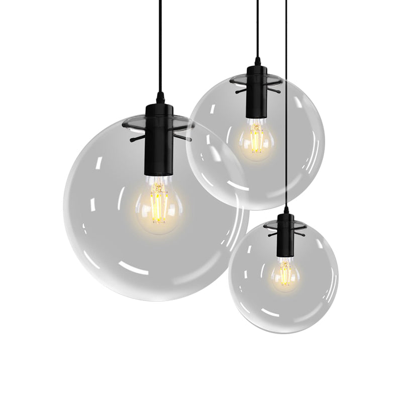 6"/8"/12" Wide Orb Pendant Lighting Contemporary 1 Light Clear Glass Hanging Ceiling Light in Black for Living Room Clearhalo 'Ceiling Lights' 'Glass shade' 'Glass' 'Industrial Pendants' 'Industrial' 'Middle Century Pendants' 'Pendant Lights' 'Pendants' 'Tiffany' Lighting' 155767