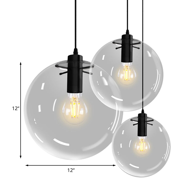 6"/8"/12" Wide Orb Pendant Lighting Contemporary 1 Light Clear Glass Hanging Ceiling Light in Black for Living Room Clearhalo 'Ceiling Lights' 'Glass shade' 'Glass' 'Industrial Pendants' 'Industrial' 'Middle Century Pendants' 'Pendant Lights' 'Pendants' 'Tiffany' Lighting' 155768