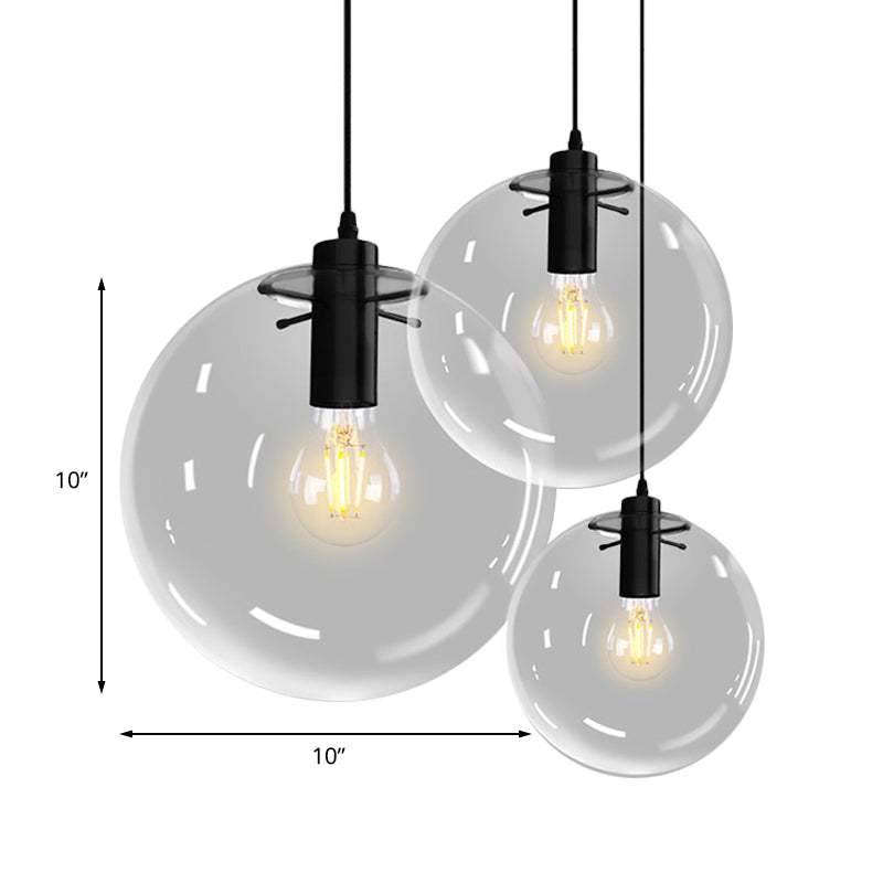 6"/8"/12" Wide Orb Pendant Lighting Contemporary 1 Light Clear Glass Hanging Ceiling Light in Black for Living Room Clearhalo 'Ceiling Lights' 'Glass shade' 'Glass' 'Industrial Pendants' 'Industrial' 'Middle Century Pendants' 'Pendant Lights' 'Pendants' 'Tiffany' Lighting' 155769