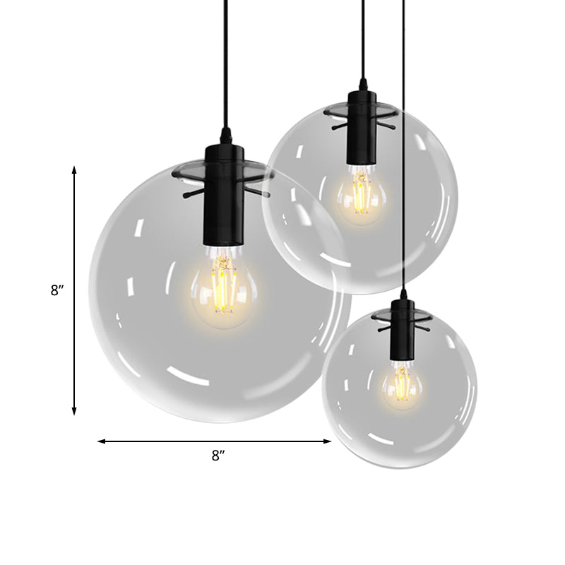 6"/8"/12" Wide Orb Pendant Lighting Contemporary 1 Light Clear Glass Hanging Ceiling Light in Black for Living Room Clearhalo 'Ceiling Lights' 'Glass shade' 'Glass' 'Industrial Pendants' 'Industrial' 'Middle Century Pendants' 'Pendant Lights' 'Pendants' 'Tiffany' Lighting' 155770