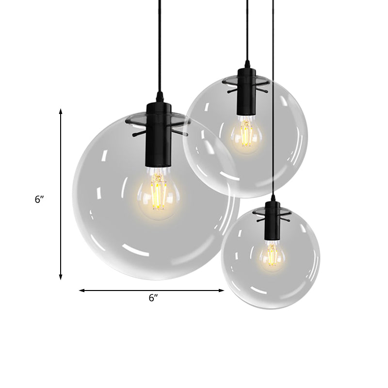 6"/8"/12" Wide Orb Pendant Lighting Contemporary 1 Light Clear Glass Hanging Ceiling Light in Black for Living Room Clearhalo 'Ceiling Lights' 'Glass shade' 'Glass' 'Industrial Pendants' 'Industrial' 'Middle Century Pendants' 'Pendant Lights' 'Pendants' 'Tiffany' Lighting' 155771