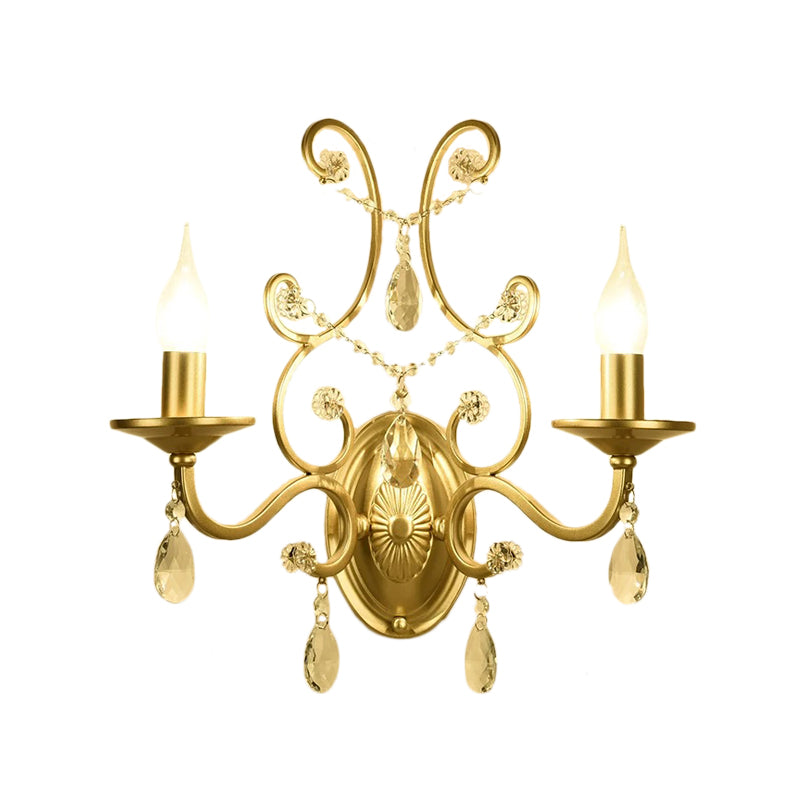Curved Arm Sconce Light Contemporary Crystal 1/2-Light Wall Mount Lighting with/without Shade in Brass Clearhalo 'Cast Iron' 'Glass' 'Industrial' 'Modern wall lights' 'Modern' 'Tiffany' 'Traditional wall lights' 'Wall Lamps & Sconces' 'Wall Lights' Lighting' 155778