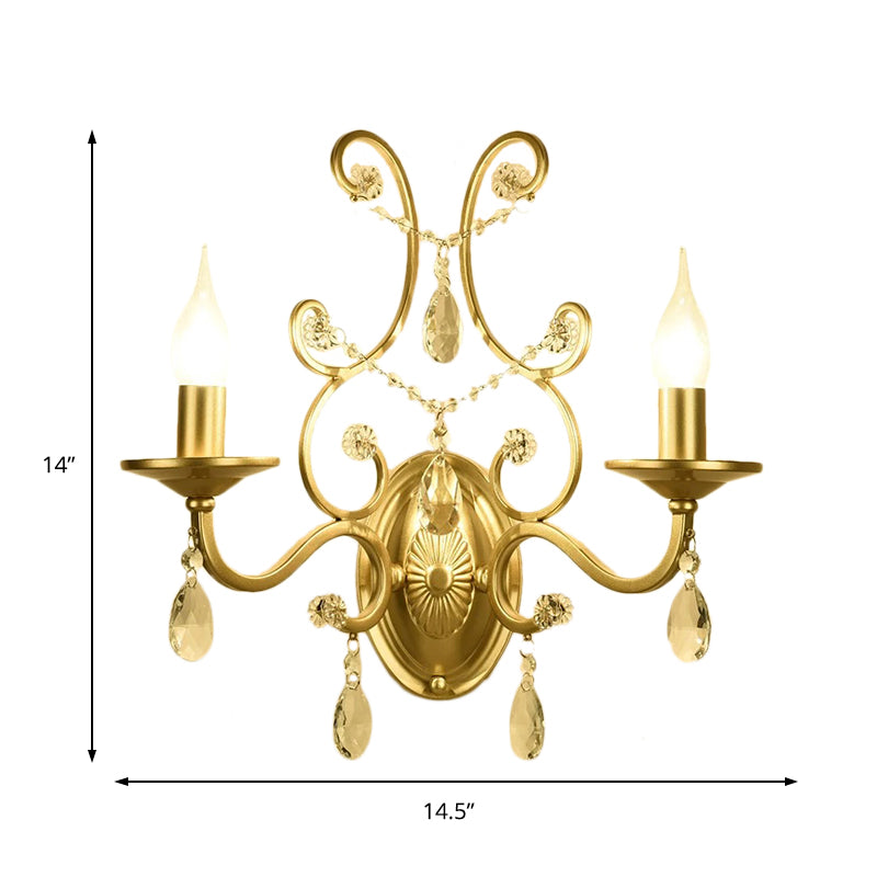 Curved Arm Sconce Light Contemporary Crystal 1/2-Light Wall Mount Lighting with/without Shade in Brass
