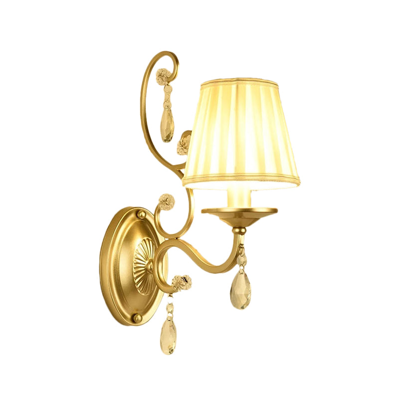 Curved Arm Sconce Light Contemporary Crystal 1/2-Light Wall Mount Lighting with/without Shade in Brass Clearhalo 'Cast Iron' 'Glass' 'Industrial' 'Modern wall lights' 'Modern' 'Tiffany' 'Traditional wall lights' 'Wall Lamps & Sconces' 'Wall Lights' Lighting' 155782