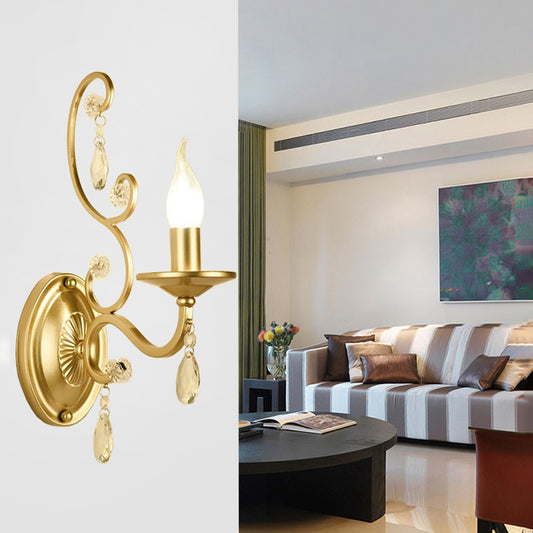 Curved Arm Sconce Light Contemporary Crystal 1/2-Light Wall Mount Lighting with/without Shade in Brass 1.0 Brass Shadeless Clearhalo 'Cast Iron' 'Glass' 'Industrial' 'Modern wall lights' 'Modern' 'Tiffany' 'Traditional wall lights' 'Wall Lamps & Sconces' 'Wall Lights' Lighting' 155784