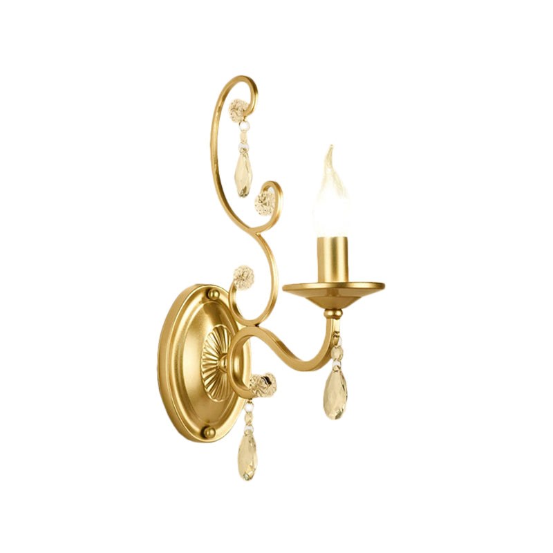 Curved Arm Sconce Light Contemporary Crystal 1/2-Light Wall Mount Lighting with/without Shade in Brass Clearhalo 'Cast Iron' 'Glass' 'Industrial' 'Modern wall lights' 'Modern' 'Tiffany' 'Traditional wall lights' 'Wall Lamps & Sconces' 'Wall Lights' Lighting' 155786