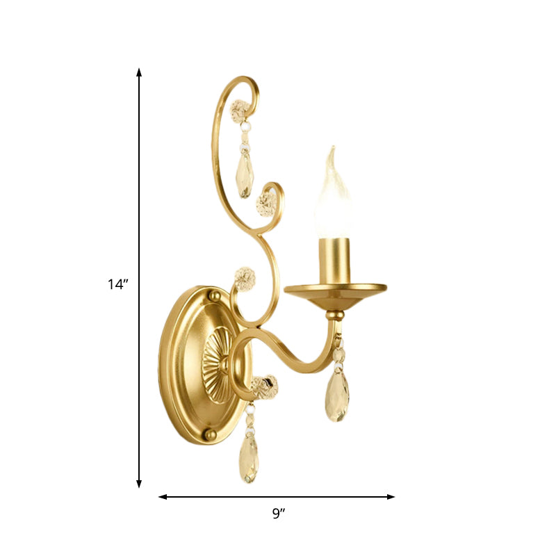 Curved Arm Sconce Light Contemporary Crystal 1/2-Light Wall Mount Lighting with/without Shade in Brass