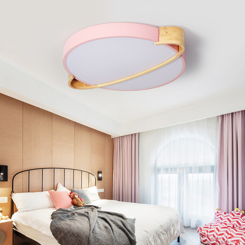 12"/16"/19.5" Dia Nordic Round Ceiling Light Fixture Metal Pink/Yellow/Green LED Flush Mount Light for Bedroom in Warm/White Pink Clearhalo 'Ceiling Lights' 'Close To Ceiling Lights' 'Close to ceiling' 'Flush mount' Lighting' 155809