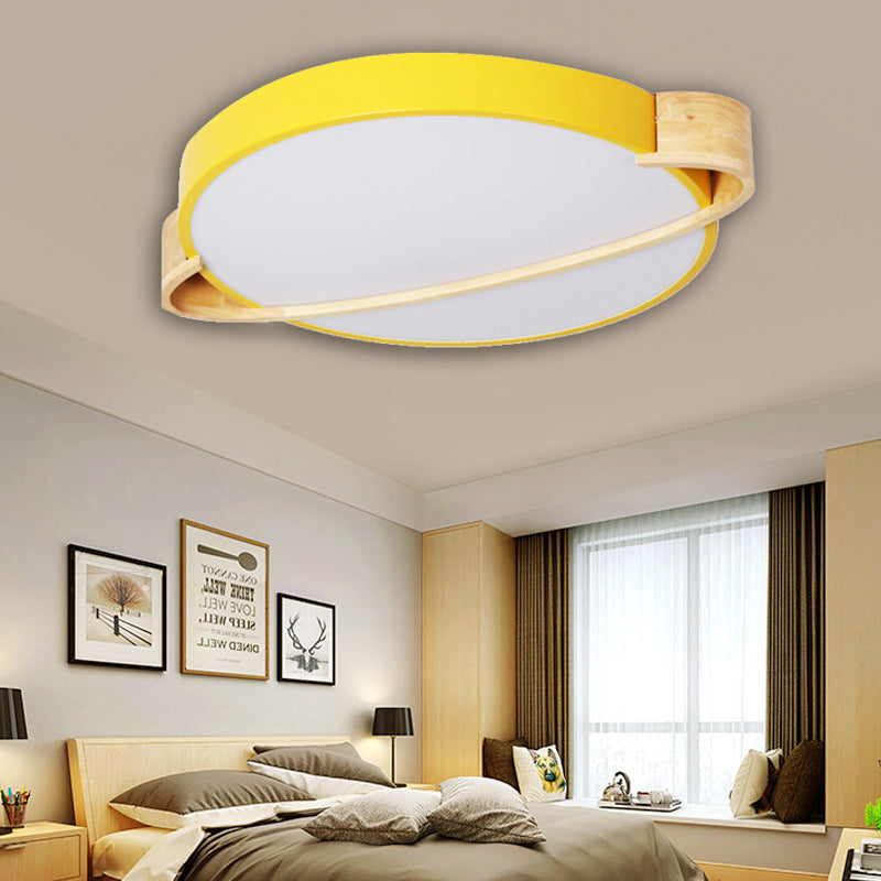 12"/16"/19.5" Dia Nordic Round Ceiling Light Fixture Metal Pink/Yellow/Green LED Flush Mount Light for Bedroom in Warm/White Yellow Clearhalo 'Ceiling Lights' 'Close To Ceiling Lights' 'Close to ceiling' 'Flush mount' Lighting' 155813