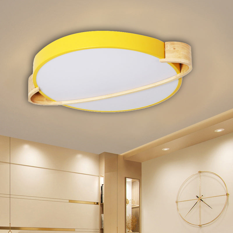 12"/16"/19.5" Dia Nordic Round Ceiling Light Fixture Metal Pink/Yellow/Green LED Flush Mount Light for Bedroom in Warm/White Clearhalo 'Ceiling Lights' 'Close To Ceiling Lights' 'Close to ceiling' 'Flush mount' Lighting' 155814