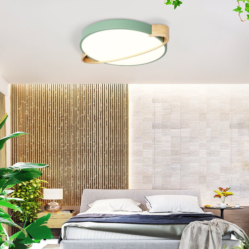 12"/16"/19.5" Dia Nordic Round Ceiling Light Fixture Metal Pink/Yellow/Green LED Flush Mount Light for Bedroom in Warm/White Green Clearhalo 'Ceiling Lights' 'Close To Ceiling Lights' 'Close to ceiling' 'Flush mount' Lighting' 155817