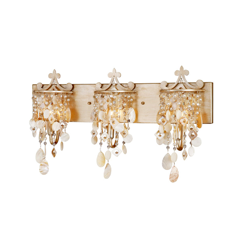 Linear Wall Mount Lamp Modern Style Shell and Crystal 1/3-Light Sconce Light Fixture with Pearl Deco in Gold Clearhalo 'Modern wall lights' 'Modern' 'Wall Lamps & Sconces' 'Wall Lights' Lighting' 155823