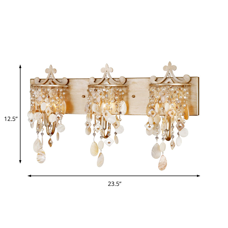 Linear Wall Mount Lamp Modern Style Shell and Crystal 1/3-Light Sconce Light Fixture with Pearl Deco in Gold Clearhalo 'Modern wall lights' 'Modern' 'Wall Lamps & Sconces' 'Wall Lights' Lighting' 155824