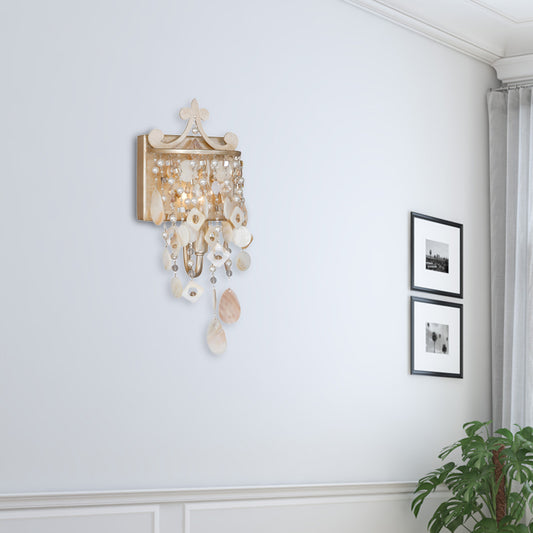 Linear Wall Mount Lamp Modern Style Shell and Crystal 1/3-Light Sconce Light Fixture with Pearl Deco in Gold 1.0 Gold Clearhalo 'Modern wall lights' 'Modern' 'Wall Lamps & Sconces' 'Wall Lights' Lighting' 155825