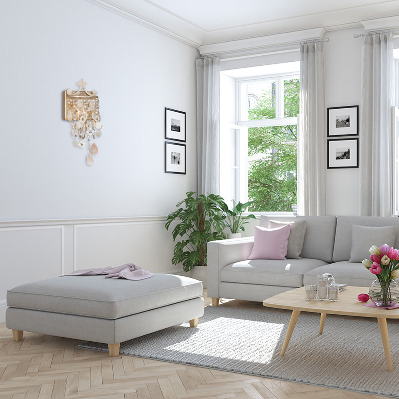 Linear Wall Mount Lamp Modern Style Shell and Crystal 1/3-Light Sconce Light Fixture with Pearl Deco in Gold Clearhalo 'Modern wall lights' 'Modern' 'Wall Lamps & Sconces' 'Wall Lights' Lighting' 155826