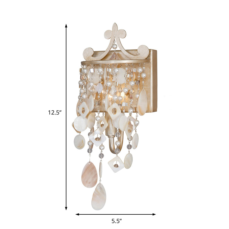 Linear Wall Mount Lamp Modern Style Shell and Crystal 1/3-Light Sconce Light Fixture with Pearl Deco in Gold Clearhalo 'Modern wall lights' 'Modern' 'Wall Lamps & Sconces' 'Wall Lights' Lighting' 155828