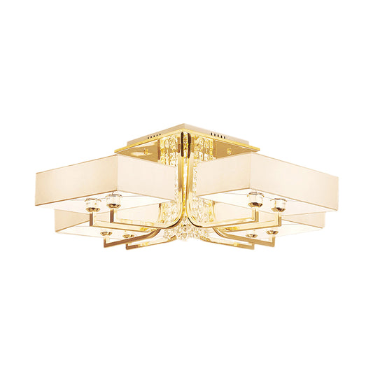 Modern Rectangle Ceiling Light Fabric and Metal Multi Light Semi Mount Lighting with Clear Crystal Deco in White, 23"/32.5" W Clearhalo 'Ceiling Lights' 'Close To Ceiling Lights' 'Close to ceiling' 'Semi-flushmount' Lighting' 155831