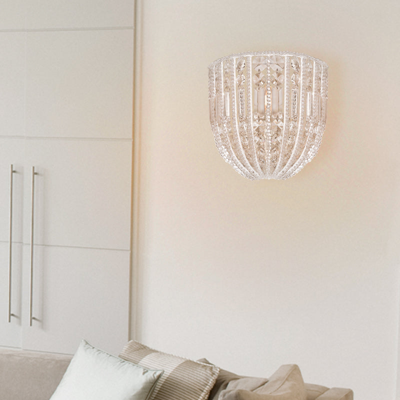 Beaded Wall Sconce Light Contemporary Style Clear Crystal 1 Head Wall Lamp for Living Room - Clear - Clearhalo - 'Modern wall lights' - 'Modern' - 'Wall Lamps & Sconces' - 'Wall Lights' - Lighting' - 155842