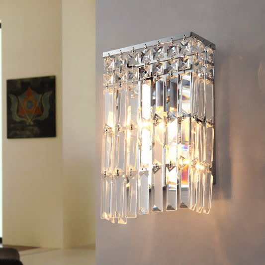 Chrome Finish Crystal Prism Sconce Lighting 2 Lights Modern Stylish Wall Mounted Lamp for Corridor Clearhalo 'Modern wall lights' 'Modern' 'Wall Lamps & Sconces' 'Wall Lights' Lighting' 155847