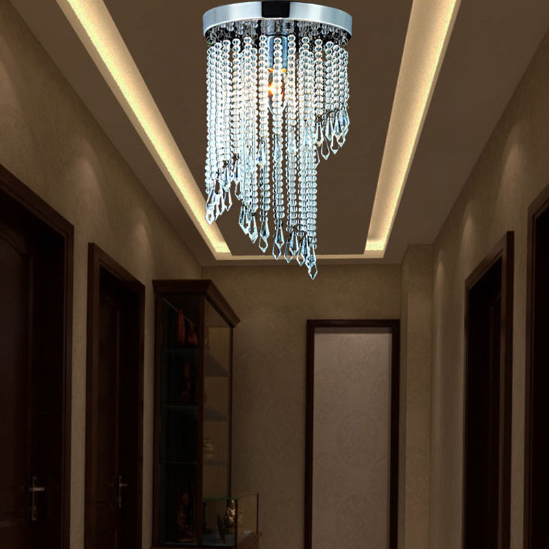 Corridor Spiral Flush Mount Light Clear Crystal Modernist Chrome Finish Ceiling Lighting Clearhalo 'Ceiling Lights' 'Close To Ceiling Lights' 'Close to ceiling' 'Flush mount' Lighting' 155933