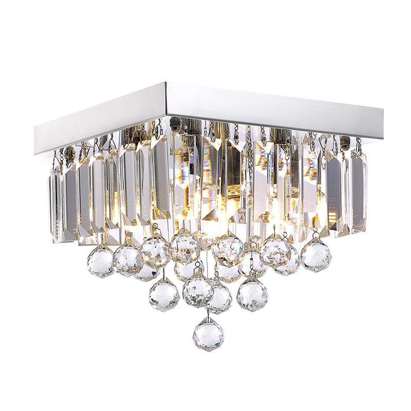 Crystal Prism Flush Ceiling Light Modern Style 4 Bulbs Ceiling Lamp with Square Canopy in Chrome for Bedroom Clearhalo 'Ceiling Lights' 'Close To Ceiling Lights' 'Close to ceiling' 'Flush mount' Lighting' 155938