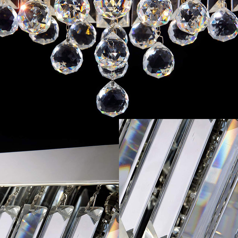 Crystal Prism Flush Ceiling Light Modern Style 4 Bulbs Ceiling Lamp with Square Canopy in Chrome for Bedroom Clearhalo 'Ceiling Lights' 'Close To Ceiling Lights' 'Close to ceiling' 'Flush mount' Lighting' 155940