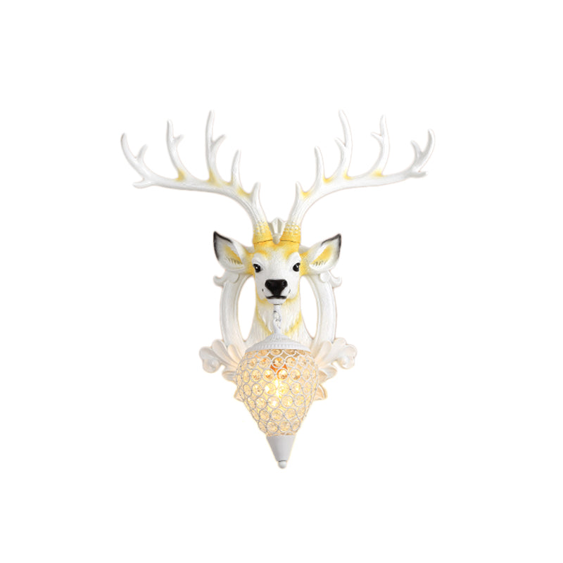 Crystal Ball Shade Wall Lighting with Elk Backplate 1 Light Countryside Sconce Light Fixture in White/Gold Clearhalo 'Wall Lamps & Sconces' 'Wall Lights' Lighting' 156098