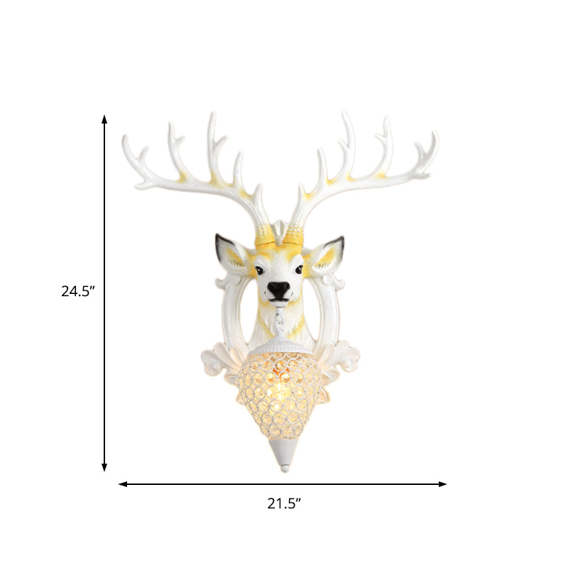 Crystal Ball Shade Wall Lighting with Elk Backplate 1 Light Countryside Sconce Light Fixture in White/Gold Clearhalo 'Wall Lamps & Sconces' 'Wall Lights' Lighting' 156099