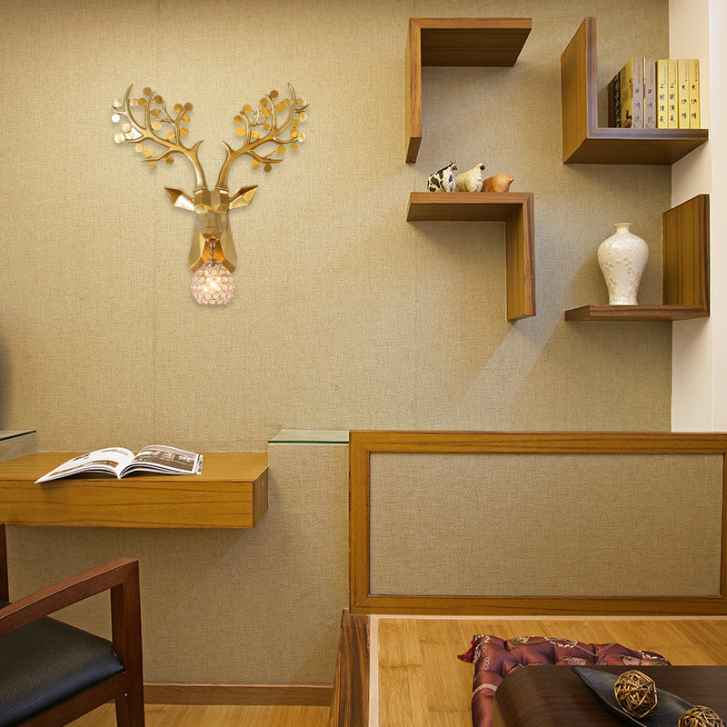 Golden Elk Sconce Lighting 1 Light Lodge Style Resin Wall Lamp with Domed Crystal Shade for Living Room, 15"/22.5" W Clearhalo 'Wall Lamps & Sconces' 'Wall Lights' Lighting' 156103