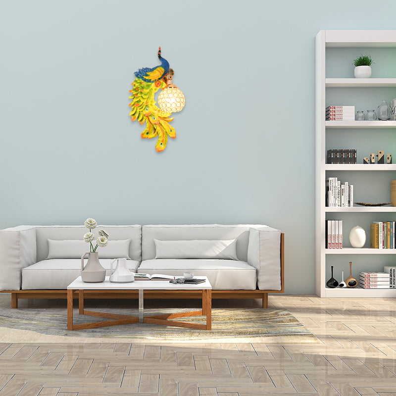 Double/Right/Left Peacock Wall Lamp Country Resin 1 Bulb Sconce Light Fixture with Clear Crystal Shade in White/Blue Finish, 1/2-Pack Clearhalo 'Wall Lamps & Sconces' 'Wall Lights' Lighting' 156208