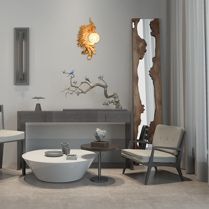 Double/Right/Left Peacock Wall Lamp Country Resin 1 Bulb Sconce Light Fixture with Clear Crystal Shade in White/Blue Finish, 1/2-Pack Clearhalo 'Wall Lamps & Sconces' 'Wall Lights' Lighting' 156214