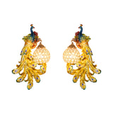 1 Light Blue/Gold Peacock Wall Lamp Country Resin 1/2-Pack Sconce Lighting with Crystal Globe Shade, Double/Right/Left Clearhalo 'Modern wall lights' 'Modern' 'Wall Lamps & Sconces' 'Wall Lights' Lighting' 156371