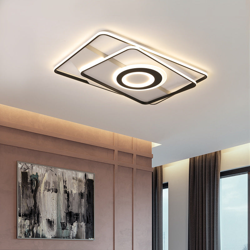 Square/Rectangular Flush Mount Light Contemporary Acrylic Black Living Room Integrated LED Ceiling Light in Warm/White, 16"/19.5"/23.5" W Clearhalo 'Ceiling Lights' 'Close To Ceiling Lights' 'Close to ceiling' 'Flush mount' Lighting' 156395