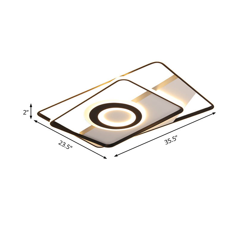 Square/Rectangular Flush Mount Light Contemporary Acrylic Black Living Room Integrated LED Ceiling Light in Warm/White, 16"/19.5"/23.5" W Clearhalo 'Ceiling Lights' 'Close To Ceiling Lights' 'Close to ceiling' 'Flush mount' Lighting' 156397