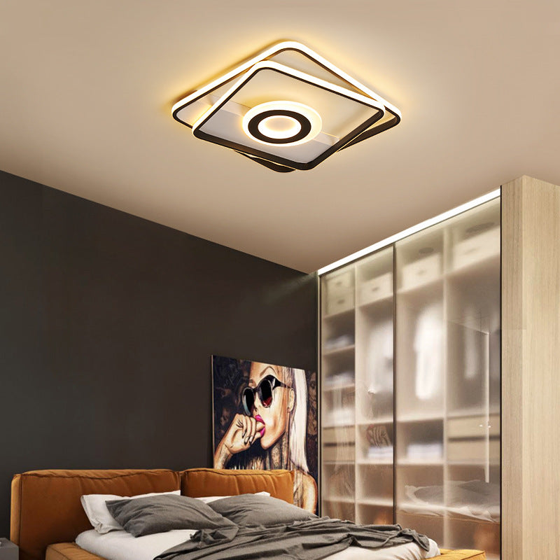 Square/Rectangular Flush Mount Light Contemporary Acrylic Black Living Room Integrated LED Ceiling Light in Warm/White, 16"/19.5"/23.5" W Clearhalo 'Ceiling Lights' 'Close To Ceiling Lights' 'Close to ceiling' 'Flush mount' Lighting' 156399