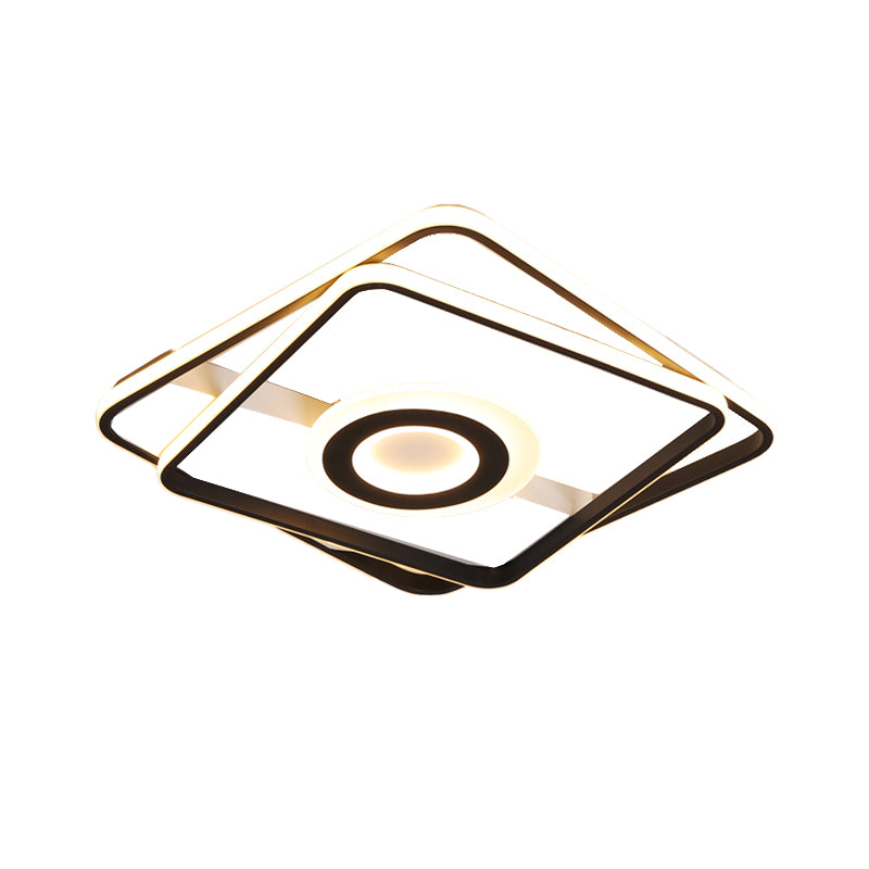 Square/Rectangular Flush Mount Light Contemporary Acrylic Black Living Room Integrated LED Ceiling Light in Warm/White, 16"/19.5"/23.5" W Clearhalo 'Ceiling Lights' 'Close To Ceiling Lights' 'Close to ceiling' 'Flush mount' Lighting' 156400