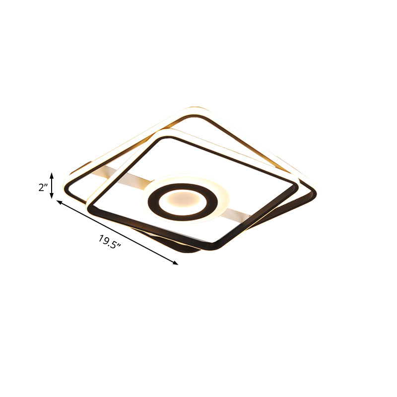 Square/Rectangular Flush Mount Light Contemporary Acrylic Black Living Room Integrated LED Ceiling Light in Warm/White, 16"/19.5"/23.5" W Clearhalo 'Ceiling Lights' 'Close To Ceiling Lights' 'Close to ceiling' 'Flush mount' Lighting' 156402