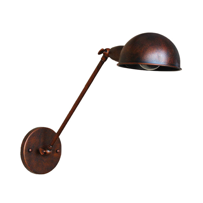 Rust 1 Light Wall Sconce Farmhouse Style Wrought Iron Adjustable Domed Wall Lamp for Bedside Clearhalo 'Art deco wall lights' 'Cast Iron' 'Glass' 'Industrial wall lights' 'Industrial' 'Middle century wall lights' 'Modern' 'Rustic wall lights' 'Tiffany' 'Traditional wall lights' 'Wall Lamps & Sconces' 'Wall Lights' Lighting' 156421