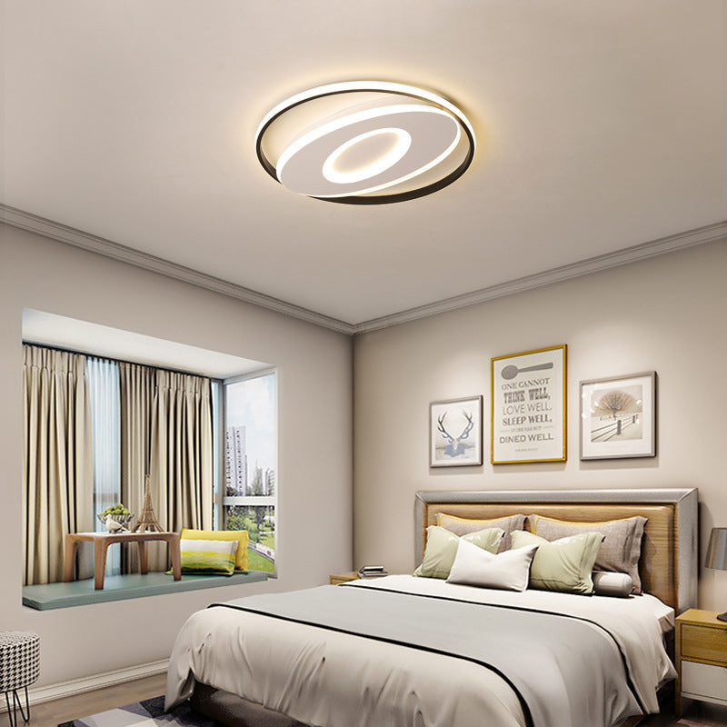 Oval Flush Light with Orbit Design Simple Acrylic LED Bedroom Ceiling Lighting in Warm/White 16"/19.5"/23.5" Wide Black-White Clearhalo 'Ceiling Lights' 'Close To Ceiling Lights' 'Close to ceiling' 'Flush mount' Lighting' 156441