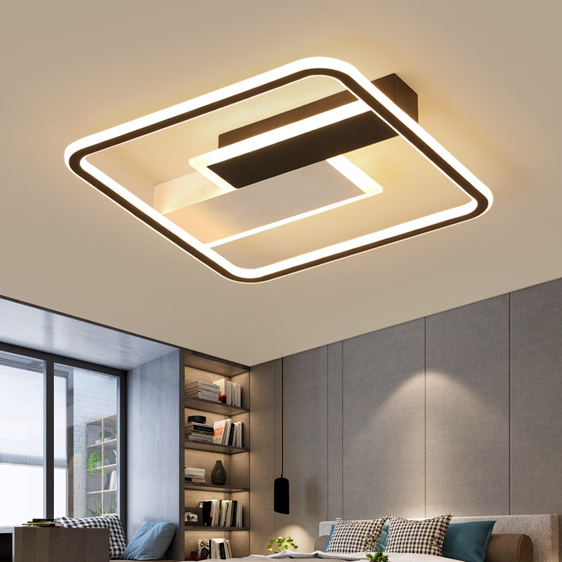 Square/Rectangular Flush Mount Lamp Modern Acrylic 1-Light Black LED Ceiling Light Fixture in Warm/White Light, 19.5"/37.5" Wide Black 19.5" Clearhalo 'Ceiling Lights' 'Close To Ceiling Lights' 'Close to ceiling' 'Flush mount' Lighting' 156481