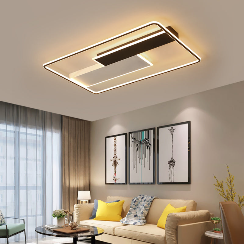 Square/Rectangular Flush Mount Lamp Modern Acrylic 1-Light Black LED Ceiling Light Fixture in Warm/White Light, 19.5"/37.5" Wide Black 37.5" Clearhalo 'Ceiling Lights' 'Close To Ceiling Lights' 'Close to ceiling' 'Flush mount' Lighting' 156482