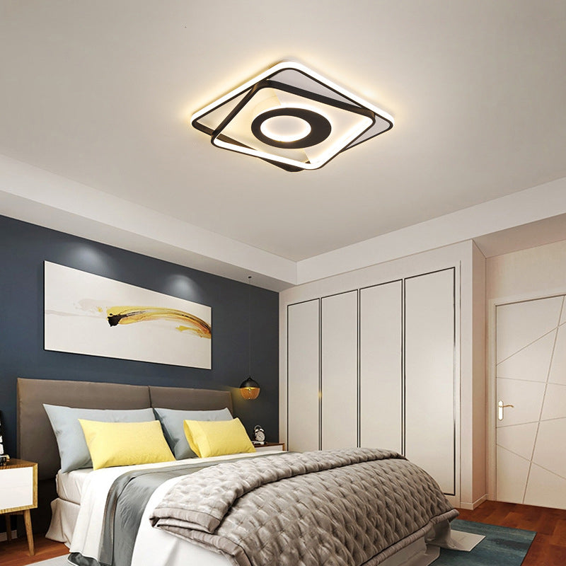 Black and White Square Flush Ceiling Light Acrylic 16"/19.5"/23.5" W LED Ceiling Fixture for Bedroom in Warm/White Black-White Clearhalo 'Ceiling Lights' 'Close To Ceiling Lights' 'Close to ceiling' 'Flush mount' Lighting' 156515