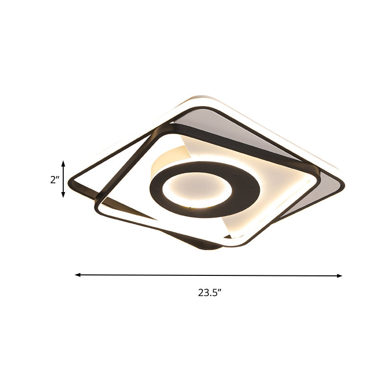 Black and White Square Flush Ceiling Light Acrylic 16"/19.5"/23.5" W LED Ceiling Fixture for Bedroom in Warm/White Clearhalo 'Ceiling Lights' 'Close To Ceiling Lights' 'Close to ceiling' 'Flush mount' Lighting' 156520
