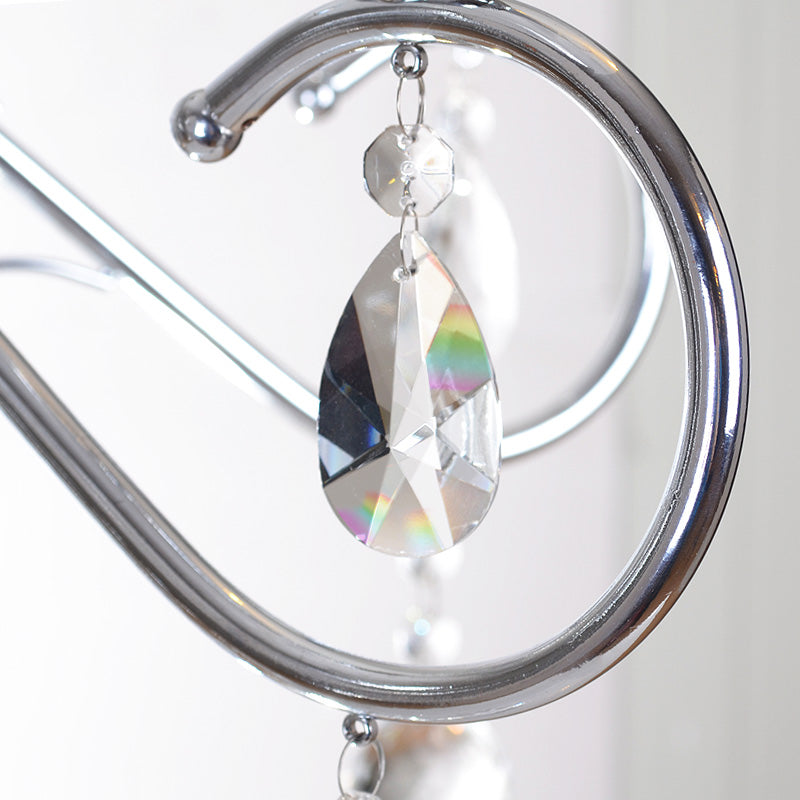 6 Bulbs Flameless Candle Chandelier Lighting with Clear Crystal Accent Vintage Stylish Pendant Lamp in Chrome Clearhalo 'Ceiling Lights' 'Chandeliers' Lighting' options 156771